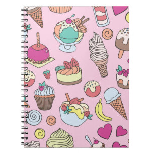 Cuaderno Conjunto de dulces diferentes. Patrón de doodle si