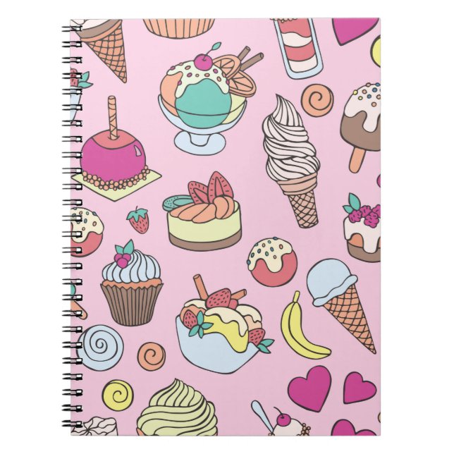 Cuaderno Conjunto de dulces diferentes. Patrón de doodle si (Frente)