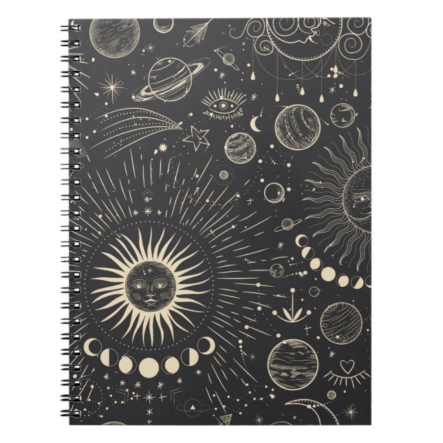 Cuaderno Conjunto de ilustraciones de época de fases lunare (Frente)