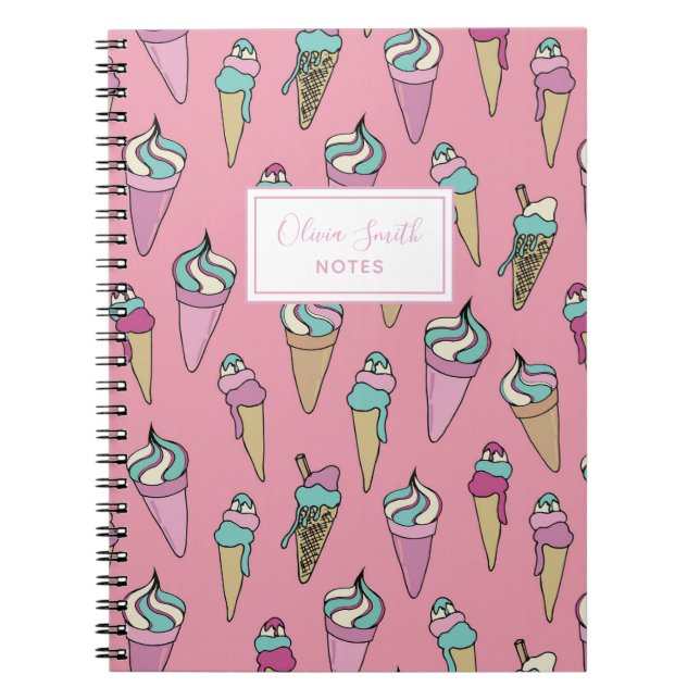 Cuaderno Cono de crema de hielo rosa personalizado (Frente)