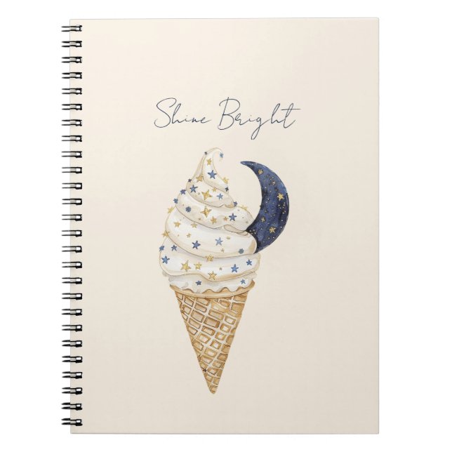 Cuaderno Cono de helado Luna Estrellas Azules Doradas   (Frente)