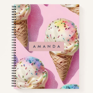 Cuaderno Cono de Helado Pastel Personalizado con Purpurina