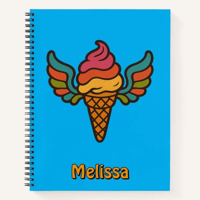 Cuaderno Cono De Helado Psicodélico Retro Con Alas (Anverso)