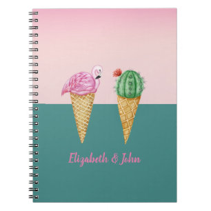 Cuaderno Conos de helado coloridos Cactus Flamingos rosas