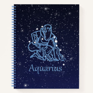 Cuaderno Constelación acuario y Rótulo zodiaco con estrel
