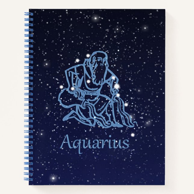 Cuaderno Constelación acuario y Rótulo zodiaco con estrella (Anverso)