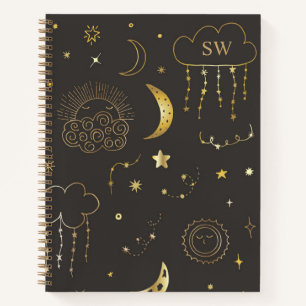 Cuaderno Constelación de Luna y Estrellas Monograma Negro y