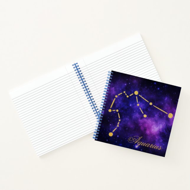 Cuaderno Constelación de oro acuario en galaxia oscura | (Interior)