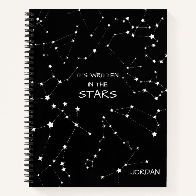 Cuaderno Constelación de zodiaco blanco negro personalizada (Anverso)