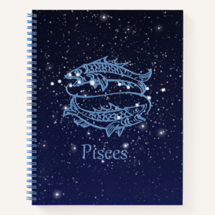 Cuaderno Constelación Pisces y Rótulo Zodiaco con Estrellas