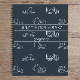 Cuaderno Construction Vehicles School Boys Name Dark Blue