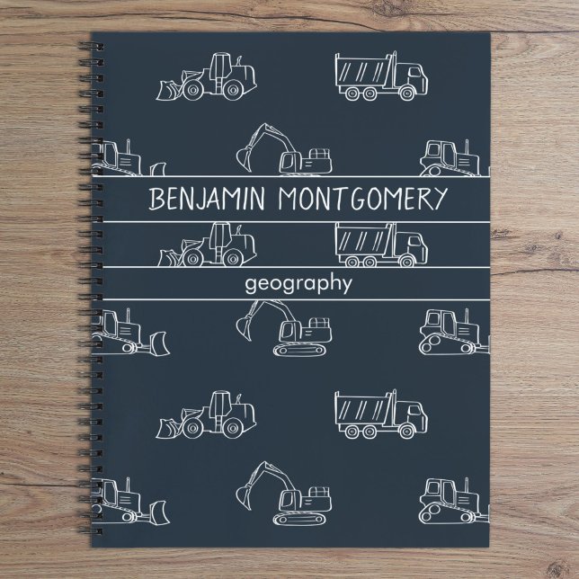 Cuaderno Construction Vehicles School Boys Name Dark Blue (Subido por el creador)