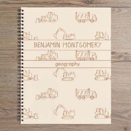 Cuaderno Construction Vehicles Truck School Boys Name Beige