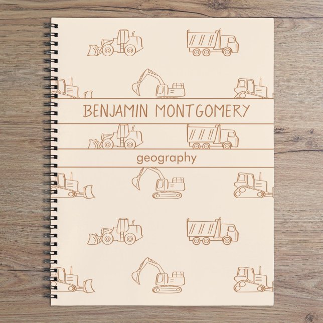 Cuaderno Construction Vehicles Truck School Boys Name Beige (Subido por el creador)