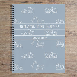 Cuaderno Construction Vehicles Truck School Boys Name Blue