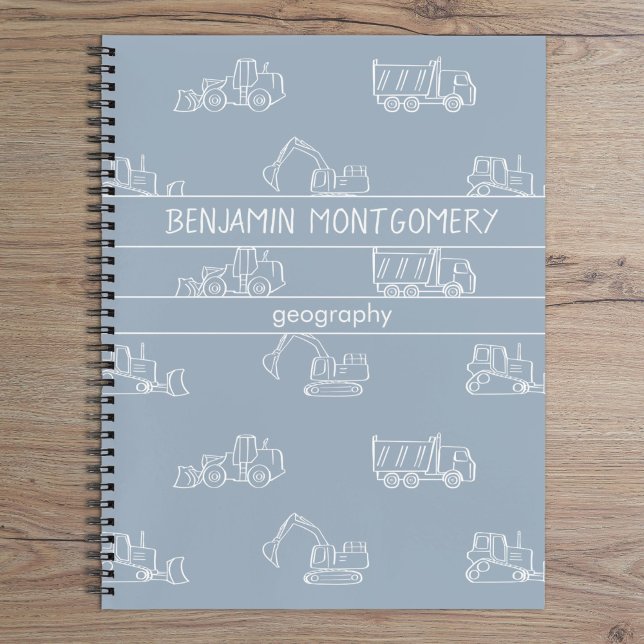 Cuaderno Construction Vehicles Truck School Boys Name Blue (Subido por el creador)