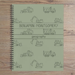 Cuaderno Construction Vehicles Truck School Boys Name Sage
