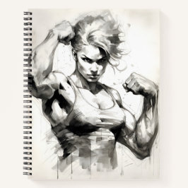 Cuaderno Constructora de cuerpos hembra Flexando sus múscul