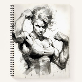 Cuaderno Constructora de cuerpos hembra Flexando sus múscul