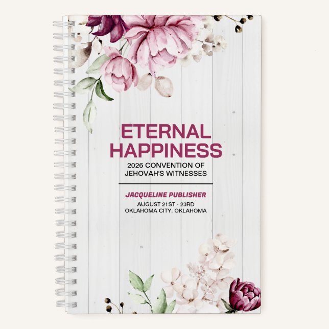 Cuaderno Convención de Felicidad Eterna de Peonías Florales (Anverso)
