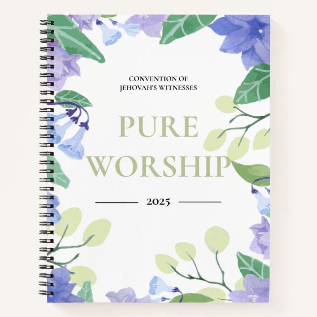 Cuaderno Convención JW de 2025 de diseño floral azul de ado (Anverso)