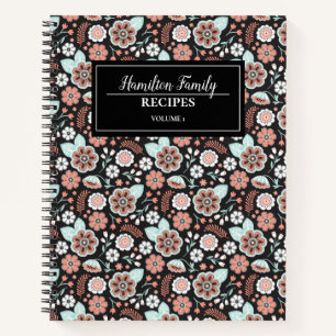 Cuaderno Cookbook de la receta de la familia Coral Black Fl