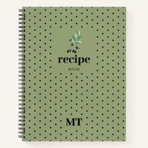 Cuaderno Cookbook de la receta de Olive Green Monograma Min