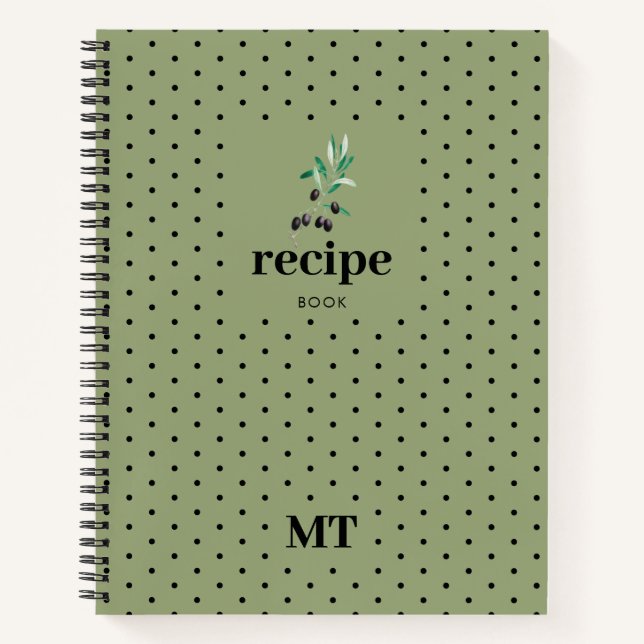 Cuaderno Cookbook de la receta de Olive Green Monograma Min (Anverso)