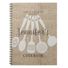 Cuaderno Cookbook personalizada Burlap Look Recipe