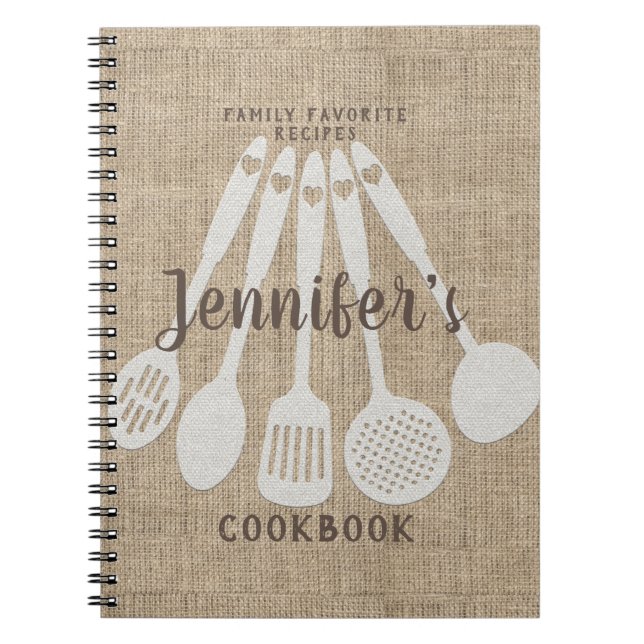 Cuaderno Cookbook personalizada Burlap Look Recipe (Frente)