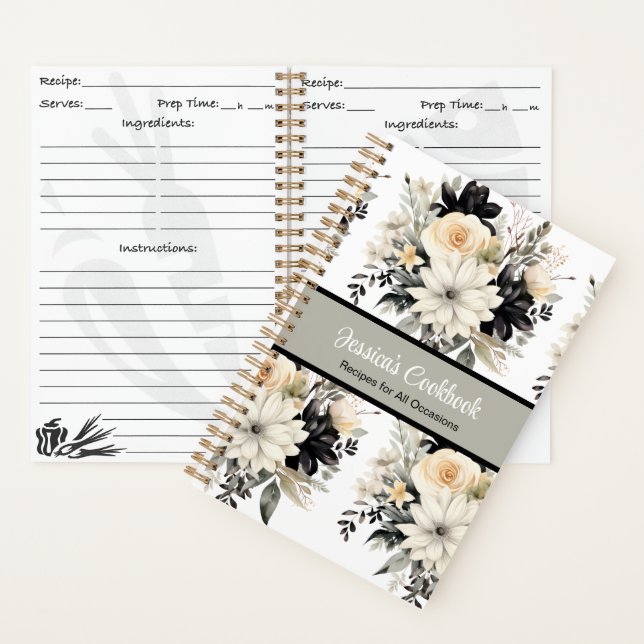 Cuaderno Cookbook personalizado con flores de B&W (Interior)
