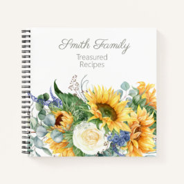Cuaderno Cookbook Sunflowers, recetas familiares personaliz