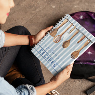 Cuaderno Cookbook Watercolor Recetas Utensilios Azul modern