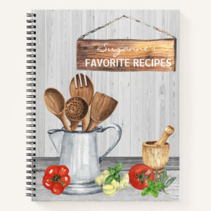 Cuaderno Cookbook Watercolor Recetas Utensils Spoon Wood