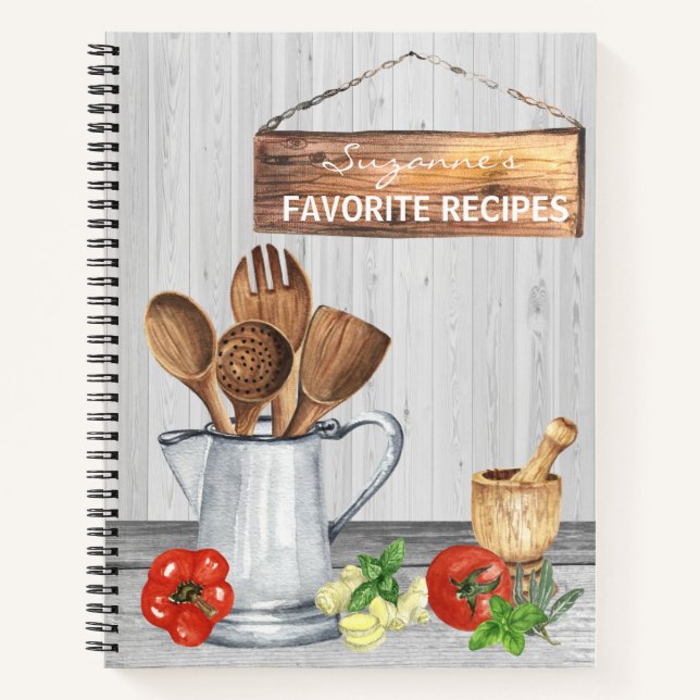 Cuaderno Cookbook Watercolor Recetas Utensils Spoon Wood (Anverso)