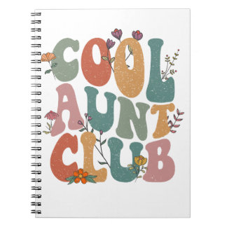 Cuaderno Cool aunt club, retro floral text, fun gift tee