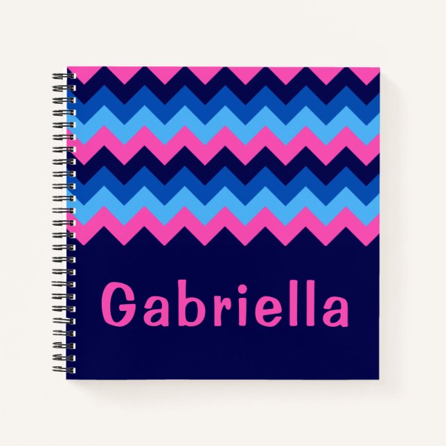 Cuaderno Cool Blue Pink Chevron Monogram Small Notebook (Anverso)