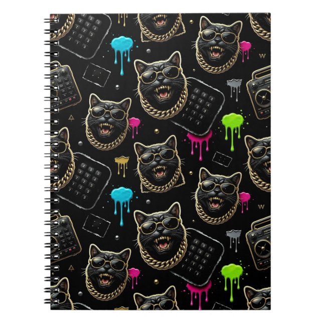 Cuaderno Cool Gangster Cat Neon Graffiti Streetwear Aesthet (Frente)