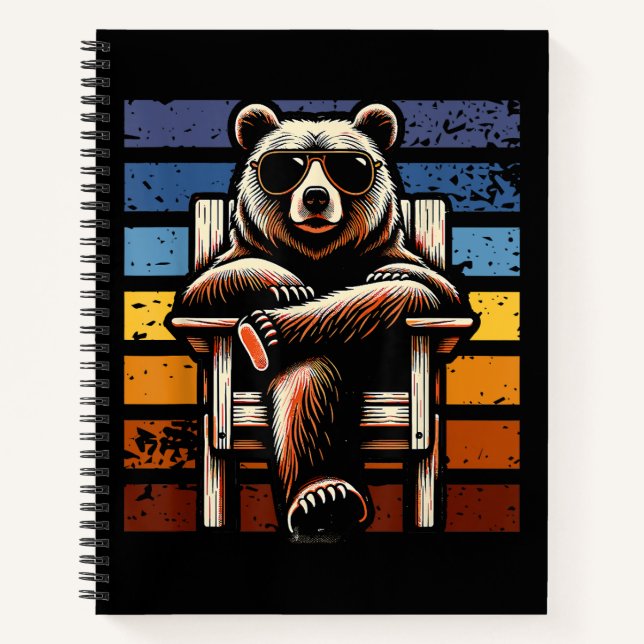 Cuaderno Cool Retro Bear in Sunglasses 70s 80s 90s Novelty  (Anverso)