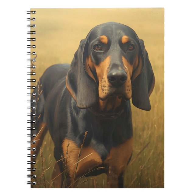 Cuaderno Coonhound negro y fuego (Frente)