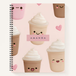 Cuaderno Copa personalizada de café de Kawaii rosa