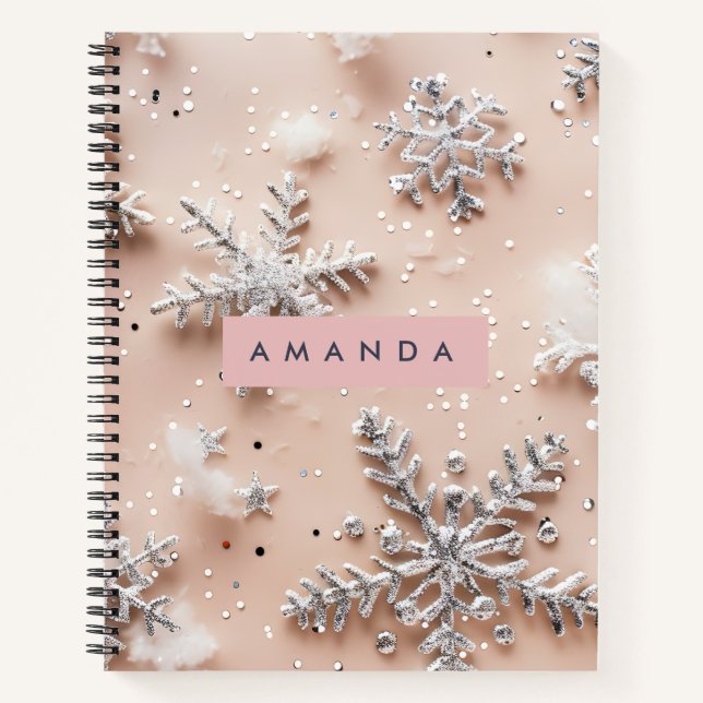 Cuaderno Copo de Nieve Personalizado con Brillo de Plata (Anverso)