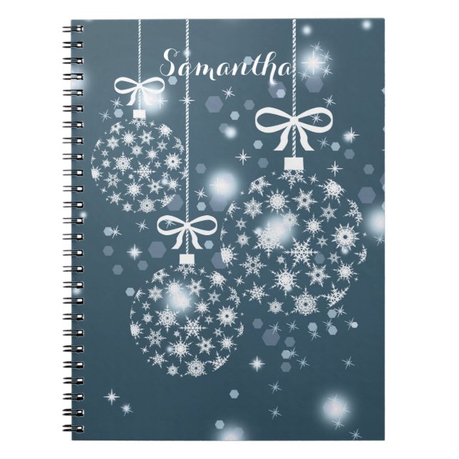 Cuaderno Copos de nieve, azul y blanco, globos (Frente)