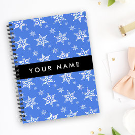 Cuaderno Copos de nieve blancos, azul, tu nombre, personali