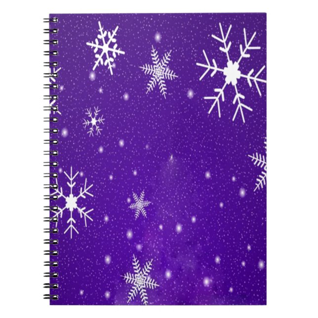 Cuaderno Copos de nieve blancos con fondo azul-púrpura (Frente)