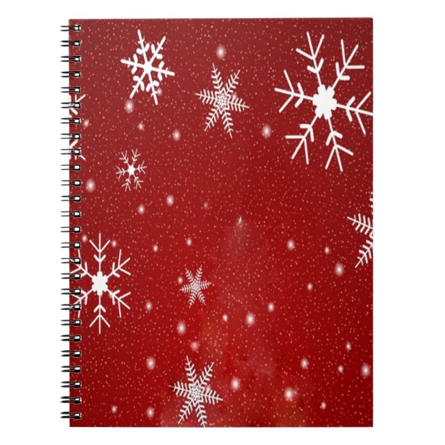 Cuaderno Copos de nieve blancos con fondo rojo (Frente)