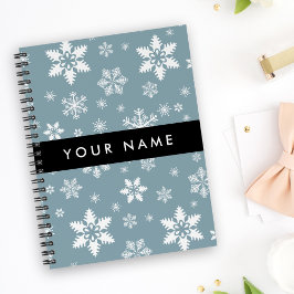Cuaderno Copos de nieve blancos, gris, tu nombre, personifi