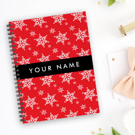 Cuaderno Copos de nieve blancos, rojo, tu nombre, personali