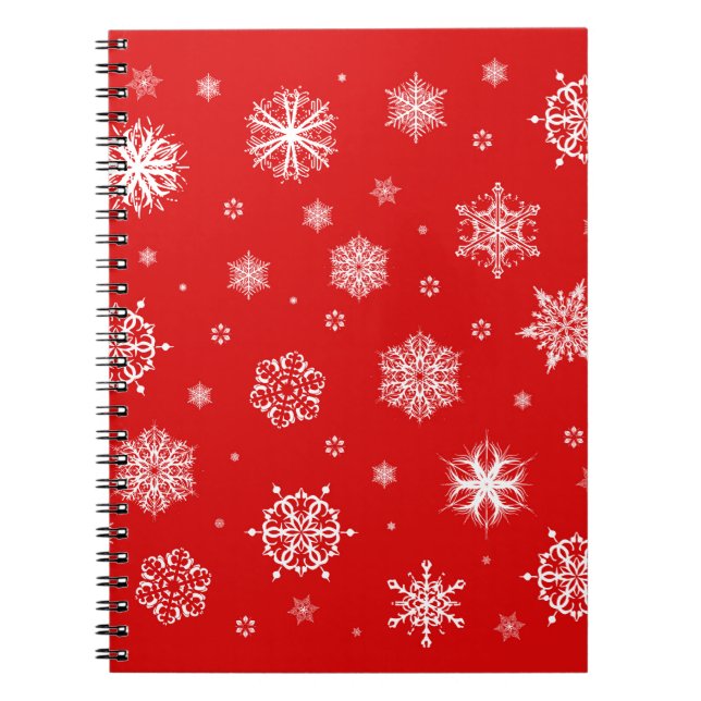 Cuaderno Copos de nieve blancos sobre fondo rojo (Frente)