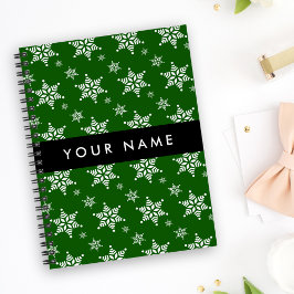 Cuaderno Copos de nieve blancos, verdes, tu nombre, persona